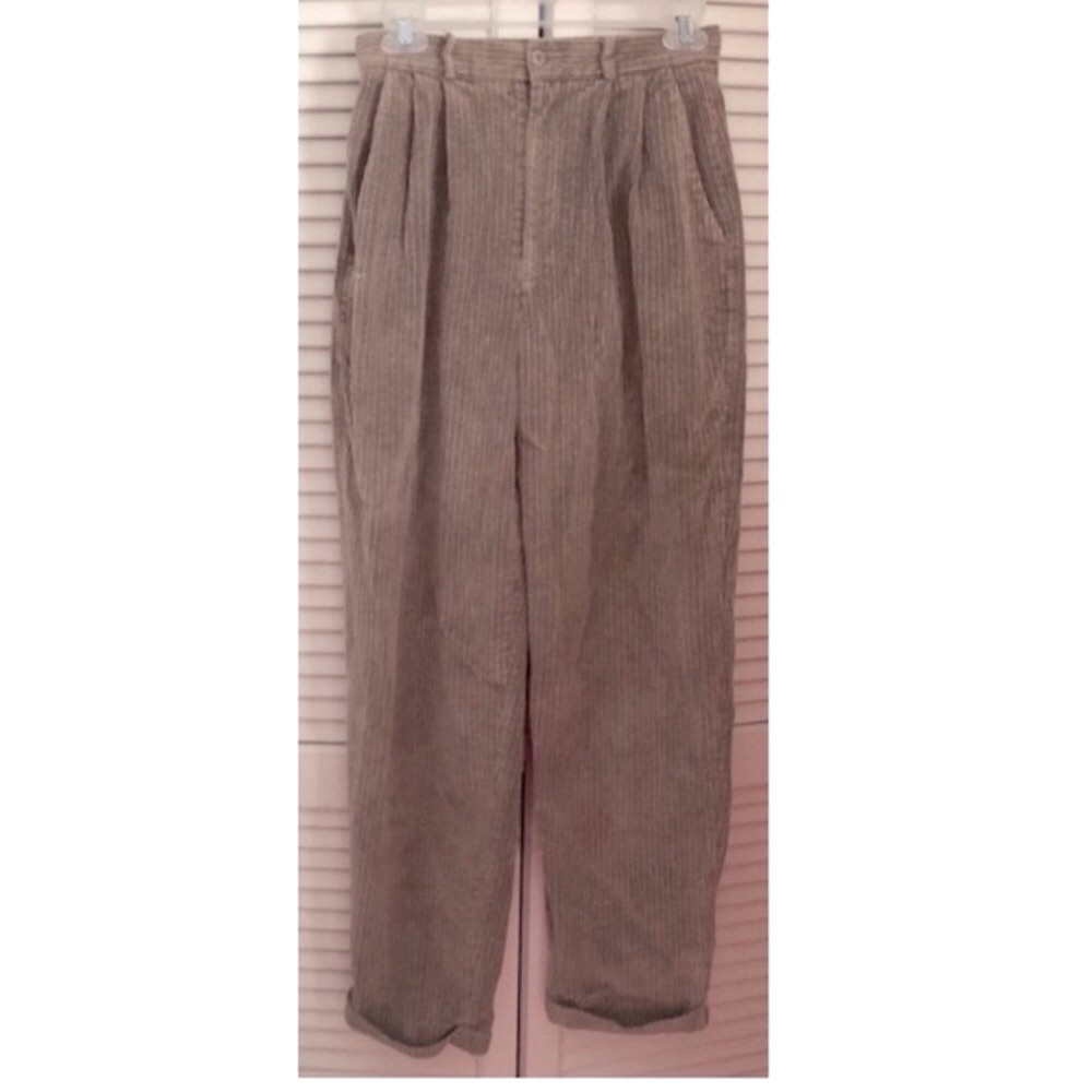Talbots Vintage 90s Hi Waist Tan Corduroy Tapered Leg Trousers with Cuffs 8